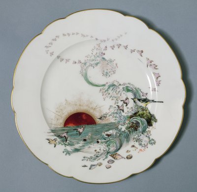 Limoges Plate with a Seascape Design by Felix Bracquemond